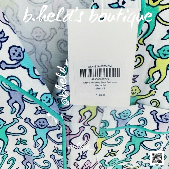 Roller Rabbit Disco Monkey Polo Pajamas in Mermaid Size X-Small XS Brand New NWT - Picture 7 of 14